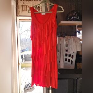 CALVIN KLEIN RED TIERED LAYERED SLEEVELESS DRESS SIZE 6. NWT & Disney Scrub Larg